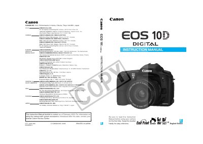 Canon EOS 10D Digital Camera Instruction Manual - cover page