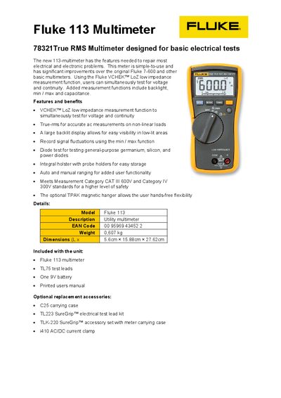 Fluke 113 Multimeter User Manual - cover page