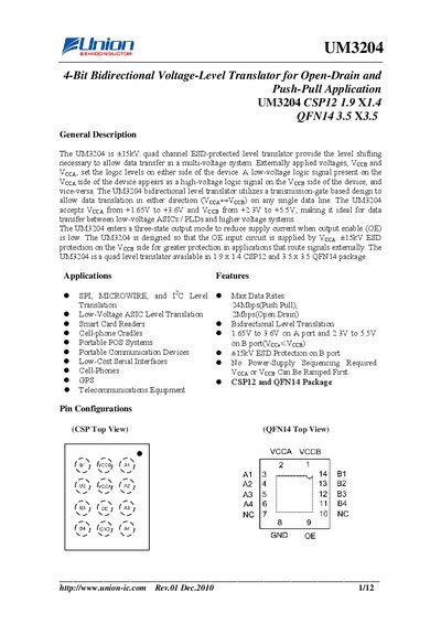 Union UM3204 Datasheet - cover page