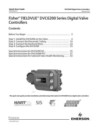 Fisher DVC6200 Series Digital Valve Controllers Quick Start Guide