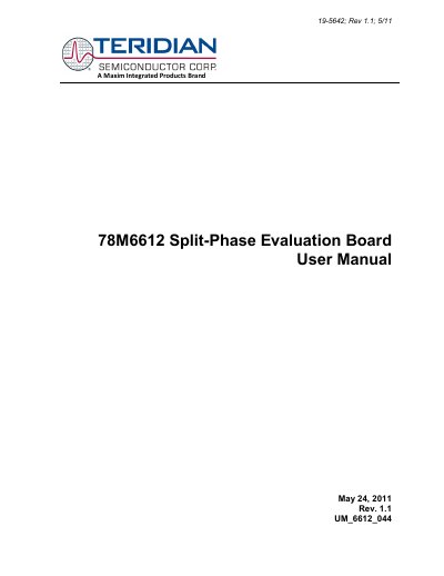 Maxim Integrated 78M6612 Split-Phase Evaluation Board User Manual - cover page
