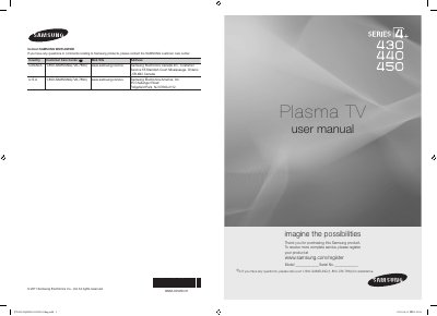 Samsung PN43D430/PN43D440/PN43D450 Plasma TV User Manual - cover page