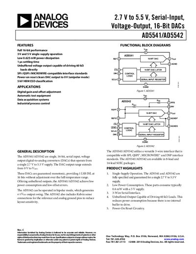 Analog Devices AD5541/AD5542 Datasheet - cover page