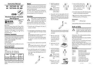 Hanna Instruments HI 93754F-25 LR/93754G-25 MR COD Reagent Instruction Manual - cover page