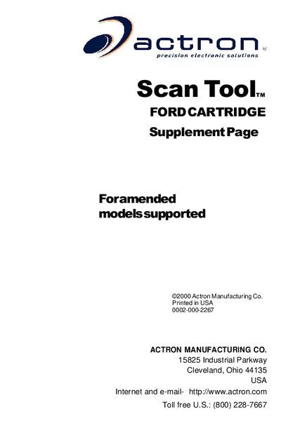 Actron Scan Tool Ford Cartridge Supplement Page - cover page