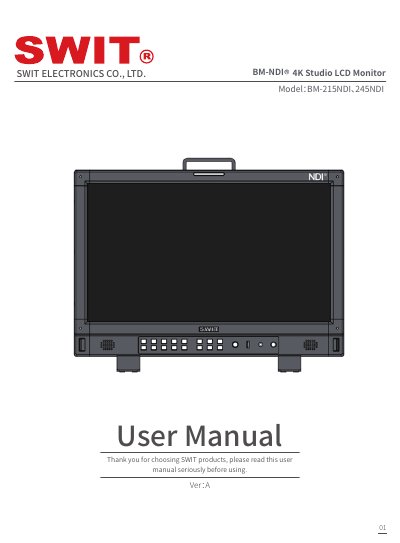 SWIT BM-215NDI & BM-245NDI 4K Studio LCD Monitor User Manual