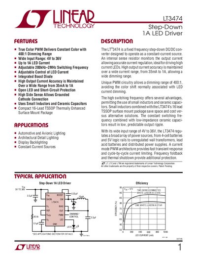Linear Technology LT3474 Datasheet - cover page