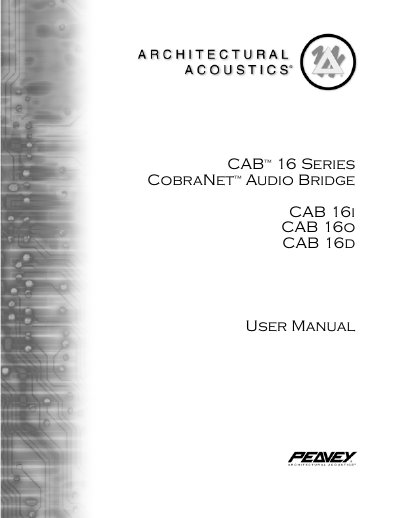 Peavey CAB™16 Series CobraNet™ Audio Bridge User Manual - cover page