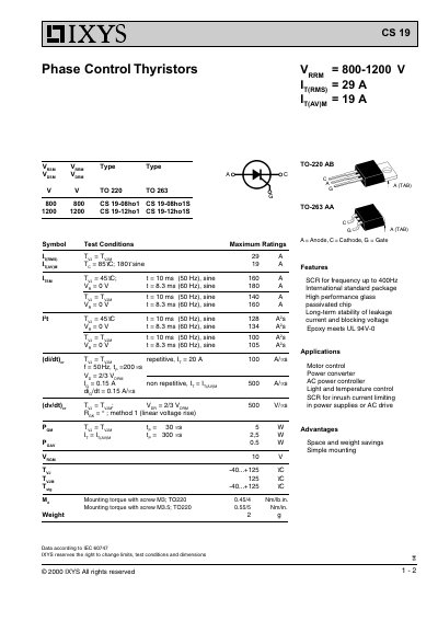 IXYS CS 19 2Phase Control Thyristors Data Sheet - cover page