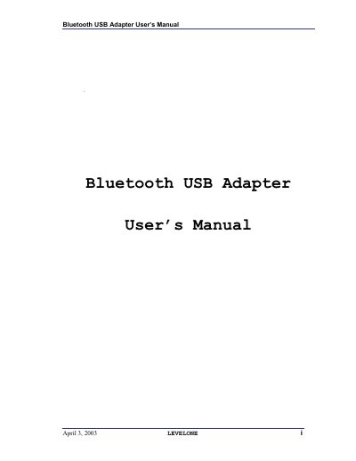 LEVELONE Bluetooth USB Adapter User Manual