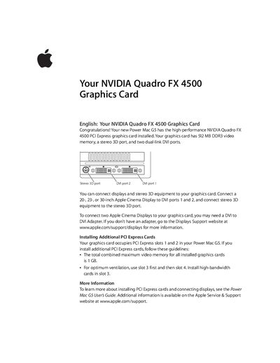 Apple Power Mac G5 NVIDIA Quadro FX 4500 Graphics Card Information Sheet - cover page