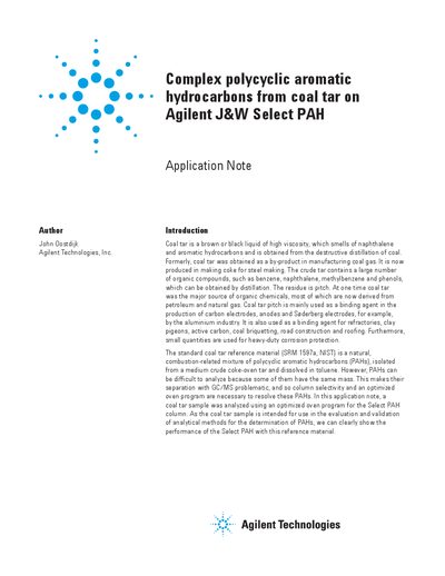 Agilent Select PAH Column Application Note for Coal Tar Analysis - cover page