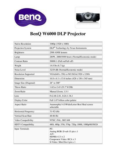 BenQ W6000 Projector User Manual - cover page