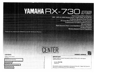 Yamaha RX-730 Stereo Receiver Owner's Manual - cover page