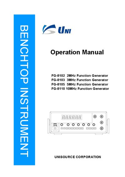 UNISOURCE FG-8102 Function Generator Operation Manual