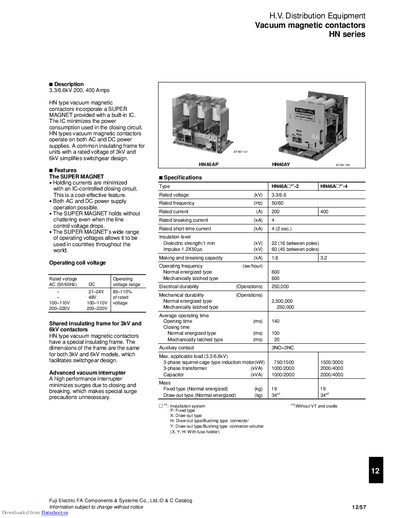 Fuji Electric HN Series Vacuum Magnetic Contactor Product Catalog