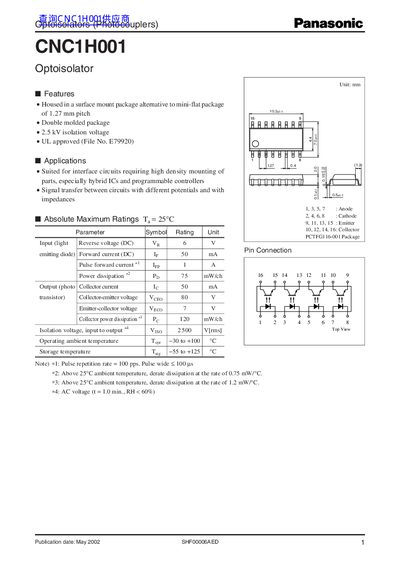 Panasonic CNC1H001 Optoisolator Datasheet - cover page