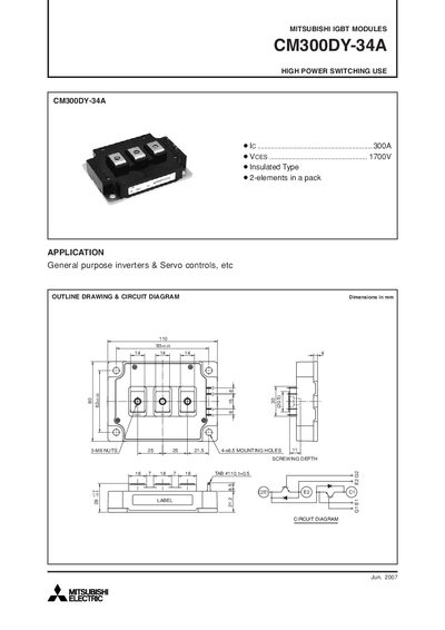 Mitsubishi CM300DY-34A IGBT Module Datasheet - cover page