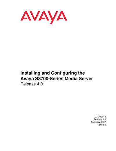 Avaya S8700-Series Media Server Installation Guide Release 4.0 - cover page