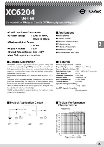 Torex XC6204 LDO Regulator Datasheet