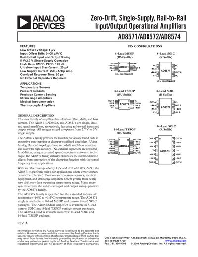 Analog Devices AD8571/AD8572/AD8574 Datasheet