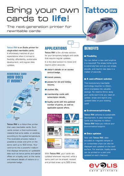 Evolis Tattoo RW Rewritable Card Printer Product Leaflet - cover page