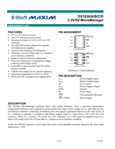 Maxim DS1836A/B/C/D Datasheet - cover page