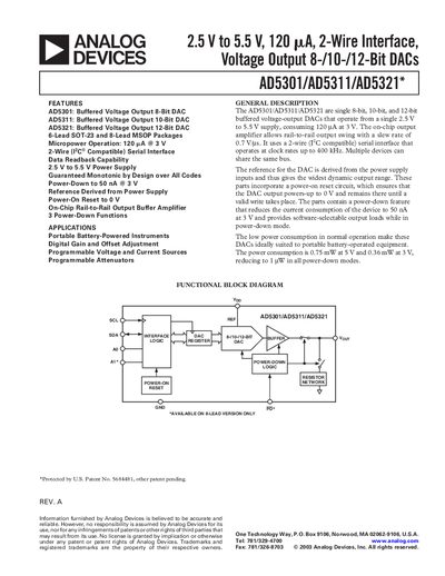 Analog Devices AD5301/AD5311/AD5321 Datasheet - cover page