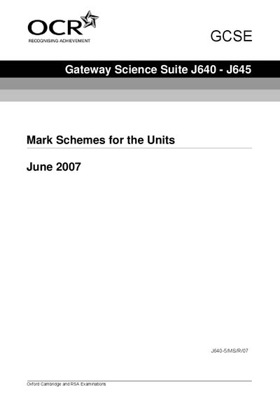 OCR Science Suite J640‑J645 Mark Scheme - cover page
