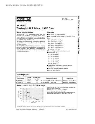 Fairchild NC7SP00 TinyLogic ULP 2-Input NAND Gate Datasheet - cover page