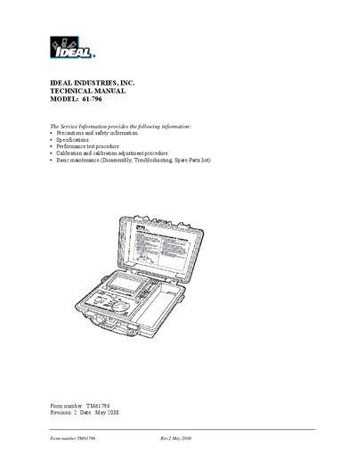 IDEAL 61-796 Earth Ground Resistance Tester Service Manual - cover page