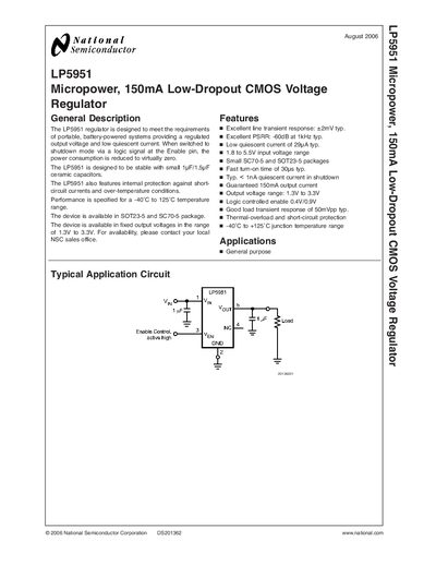 National Semiconductor LP5951 Micropower 150mA Low-Dropout CMOS Voltage Regulator Datasheet - cover page