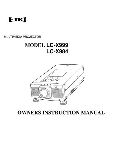 Eiki LC-X999/LC-X984 Multimedia Projector Owner's Manual - cover page
