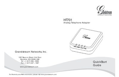 Grandstream HT701 Analog Telephone Adapter Quick Start Guide