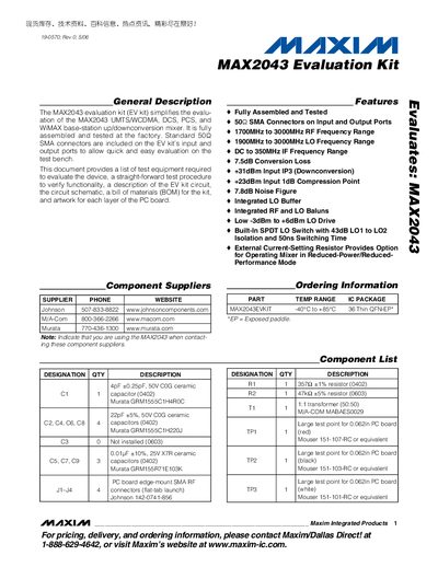 Maxim MAX2043 Evaluation Kit User Manual - cover page