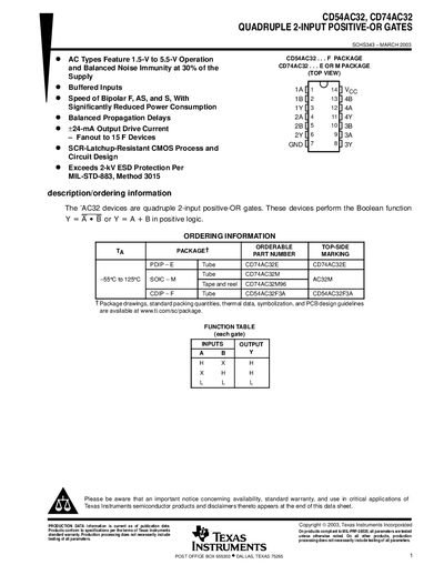 Texas Instruments CD54AC32/CD74AC32 Datasheet - cover page