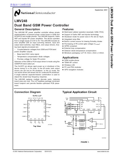 National Semiconductor LMV248 Dual Band GSM Power Controller Datasheet - cover page