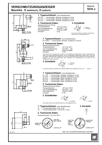 INTERNORMEN 1616 J Series Clogging Indicator Data Sheet - cover page