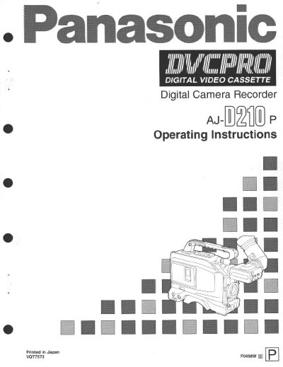 Panasonic AJ-D210P Digital Camera Recorder Operating Instructions - cover page