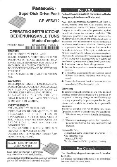 Panasonic CF-VFS372 SuperDisk Drive Operating Instructions - cover page