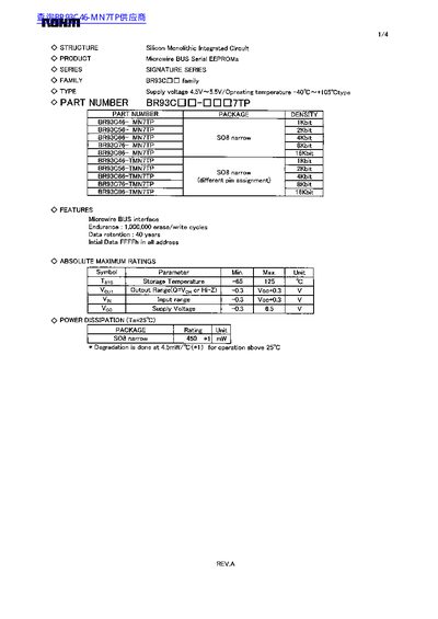 ROHM BR93C Series Microwire BUS Serial EEPROM Datasheet - cover page