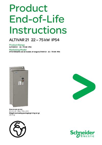 Schneider Electric ALTIVAR 21 22-75 kW IP54 End-of-Life Instruction - cover page