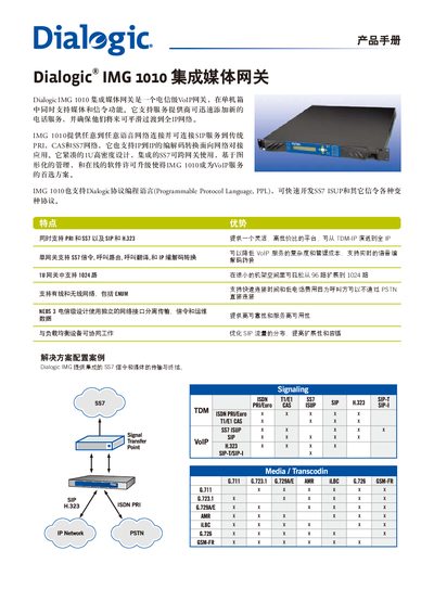 Dialogic IMG 1010 Media Gateway User Guide - cover page