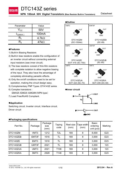 ROHM DTC143ZEB Datasheet - cover page