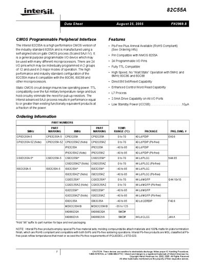 Intersil 82C55A Datasheet - cover page
