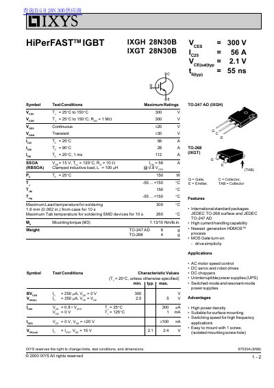 IXYS IXGH/IXGT 28N30B IGBT Datasheet - cover page
