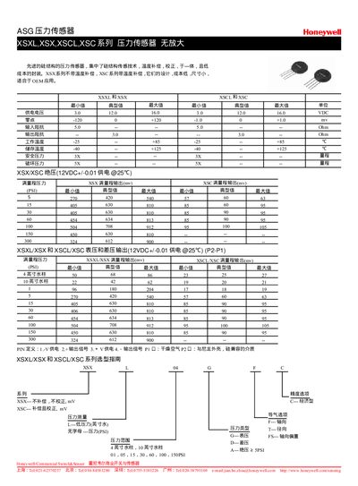 Honeywell ASG Pressure Sensor XSXL/XSX/XSCL/XSC Series Guide - cover page