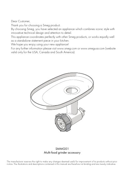 Smeg SMMG01 Multi-food Grinder Accessory User Manual