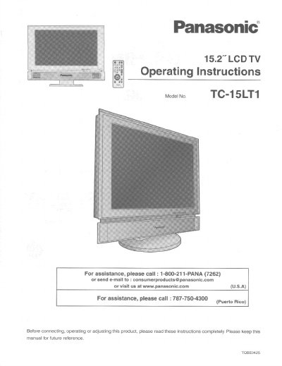 Panasonic TC-15LT1 15.2" LCD TV Operating Instructions - cover page