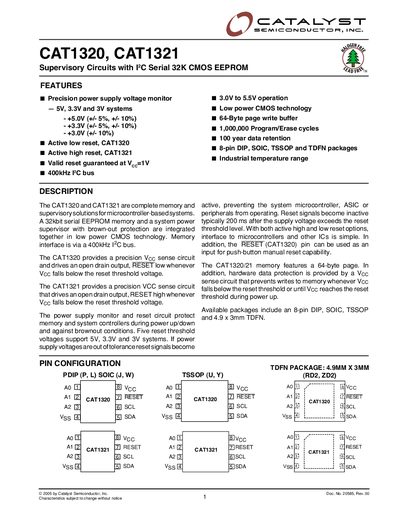 Catalyst Semiconductor CAT1320/CAT1321 Supervisory Circuits Datasheet